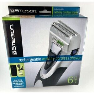 Emerson Rechargeable Wet/Dry Cordless Mens Shaver Built In Trimmer Accessory Kit